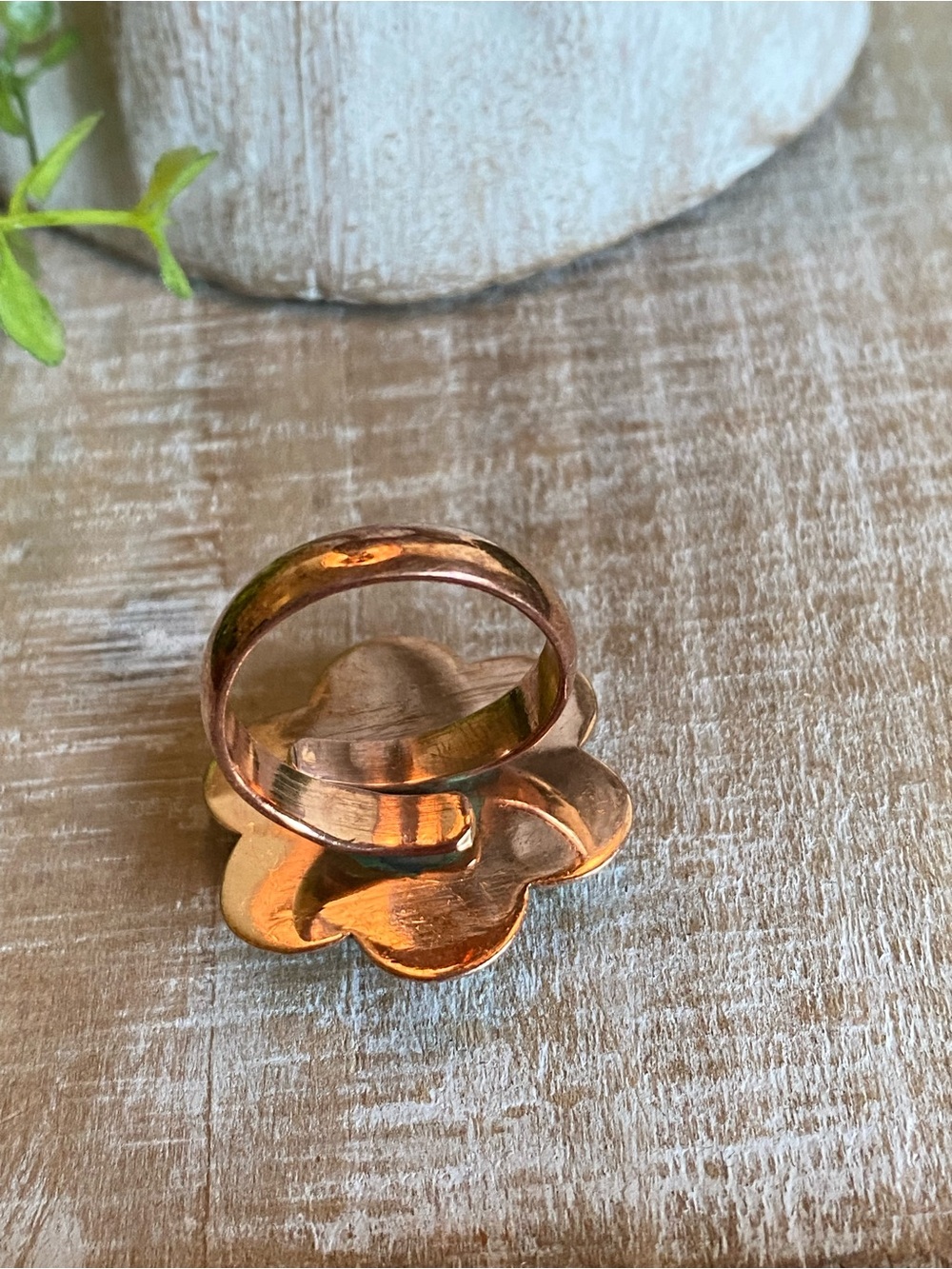 Turquoise copper flower ring southwestern boho rodeo sz 9 (ADJUSTABLE 6-10) - Picture 6 of 9